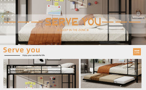 English Elm Durable Square Tube Iron Bunk Bed With Trundle - Modern Minimalist Design For Kids & Guest Rooms W1935P360860