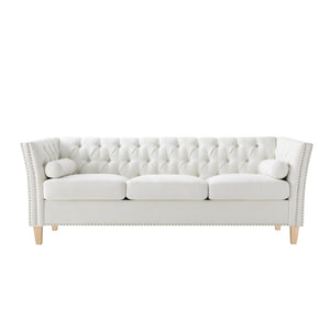 English Elm Elegant Tufted Three Seat Sofa with Nailhead Trim and Solid Wood Legs for Living Room N760P406296A