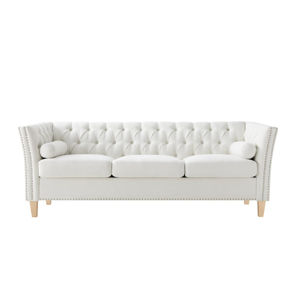 English Elm Elegant Tufted Three Seat Sofa with Nailhead Trim and Solid Wood Legs for Living Room N760P406296A