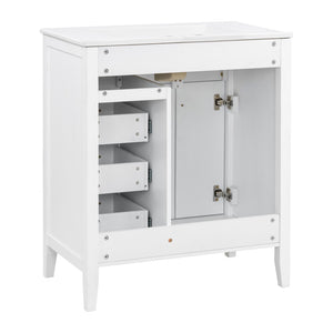 English Elm [video] 30 Inch Freestanding Bathroom Vanity White Mdf Pine Legs Ceramic Sink Soft Close N759P394442K