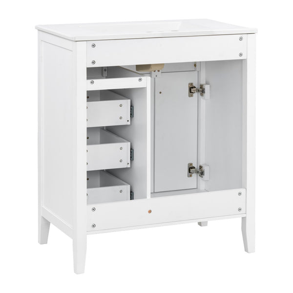 English Elm [video] 30 Inch Freestanding Bathroom Vanity White Mdf Pine Legs Ceramic Sink Soft Close N759P394442K