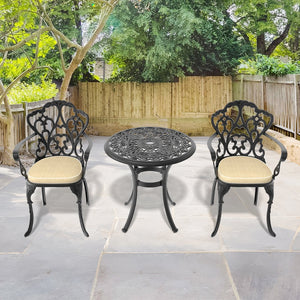 English Elm 3-Piece Cast Aluminum Patio Furniture Set With Cushions And Umbrella Hole For Stylish Outdoor Dining W1710S00415