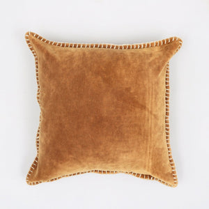 English Elm Stonewashed Cotton Velvet Throw Pillow - Hand-Stitched Edges, Plush Comfort, 19X19" - Camel Accent B346P321255-GIGA