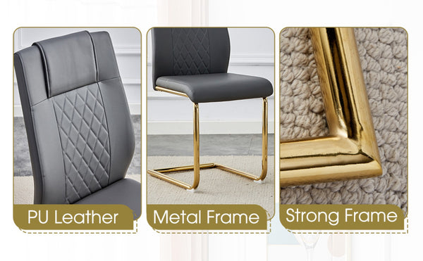 English Elm Table Modern Luxurious Transparent Glass Dining Set With 8 Dark Gray Pu Chairs & Gold Legs W1151S02592-GIGA