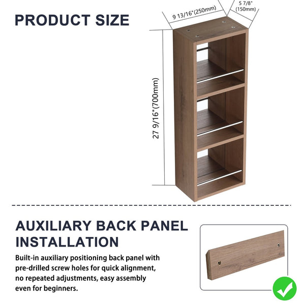 English Elm 10'' Wall Mount Bathroom Mirror Cabinet Open Shelf Plywood Melamine Storage Organizer W999P470292