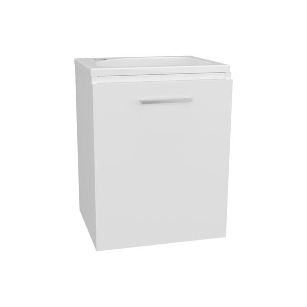 English Elm Bathroom Sleek Single-Door Vanity with Integrated Sink — Modern Minimalist Engineered Wood Storage, Durable & Eco-Friendly White 24.4 L x 20.4 W x 11.02 H B097P296812