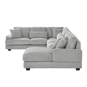 English Elm 129" Oversized Sectional Sofa U-Shaped Corduroy Chaise Lounge with Curved Armrests Plush Foam Comfort Grey N719S001690E