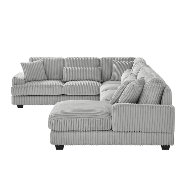 English Elm 129" Oversized Sectional Sofa U-Shaped Corduroy Chaise Lounge with Curved Armrests Plush Foam Comfort Grey N719S001690E