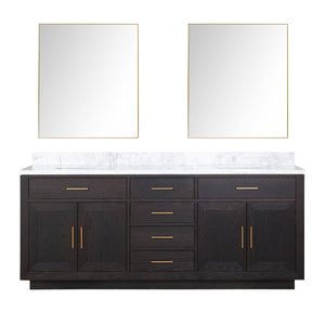 English Elm Black Oak Double Bath Vanity Set With Carrara Marble Top & Frameless Mirrors For Modern Bathrooms B2731S02143