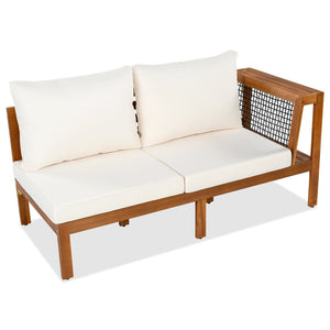 English Elm <old Old Sku Acacia Wood L-shaped Patio Sectional with Woven Rope Armrests Resort Cushioned Set Beige,Teak N704F201249N