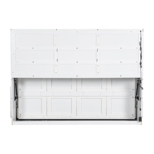 English Elm Full Size Murphy Cabinet Bed With Sofa, Built-In Storage & Led Lights - Stylish Space Saver In Beige N7090000602A