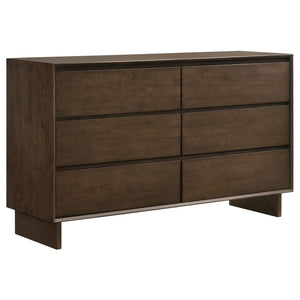English Elm Hemlock Solid Wood 6-Drawer Dresser Cabinet with Sleek Fingertip Pulls and Spacious Organized Storage Brown B062P378388