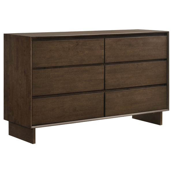 English Elm Hemlock Solid Wood 6-Drawer Dresser Cabinet with Sleek Fingertip Pulls and Spacious Organized Storage Brown B062P378388