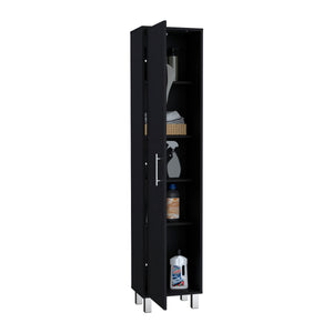 English Elm Laska 70" Tall Storage Cabinet Broom Closet in Black with Broom Hanger and Five Adjustable Shelves B070P210745