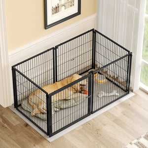 English Elm Large Iron Wire Dog Kennel with Top Cover Modular Indoor Pet Enclosure Matte Black W1820P456878