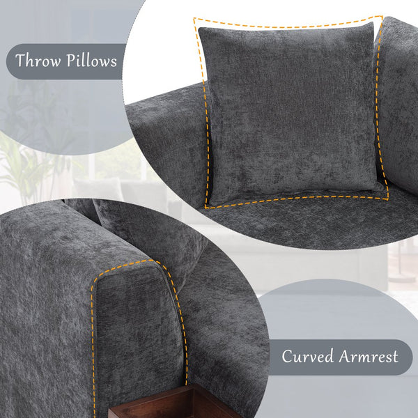 English Elm Sectional Chenille L-Shaped Sofa with Hidden Wooden Storage, Deep 18.9" Seats & Pocket Springs Gray N719S001970E