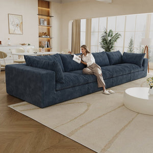 English Elm 157.6" Corduroy Modular Cloud Sofa Feather Fill Deep Lounge Seating for Living Room Blue W2824S00193