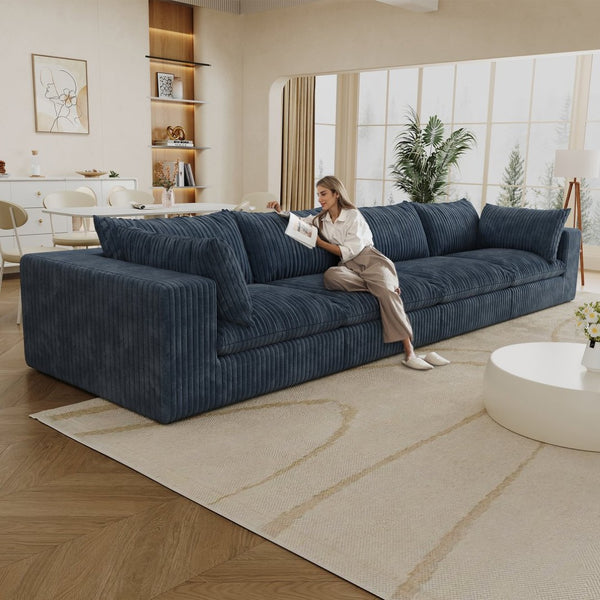 English Elm 157.6" Corduroy Modular Cloud Sofa Feather Fill Deep Lounge Seating for Living Room Blue W2824S00193