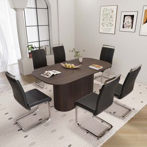 English Elm 63" Mid-Century Modern Brown Mdf Dining Table With 6 Armless Pu Chairs For Stylish Home & Kitchen W2189S00678