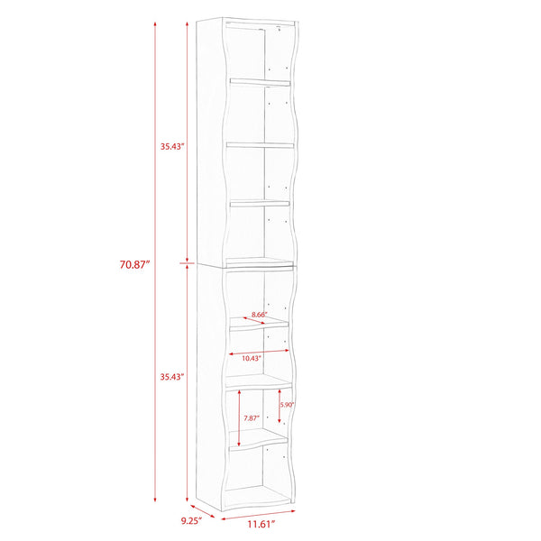 English Elm 8-layer ultra-thin 8-tier tall bookshelf with wavy edge design, space-saving display shelf for home office Pink W487P339355