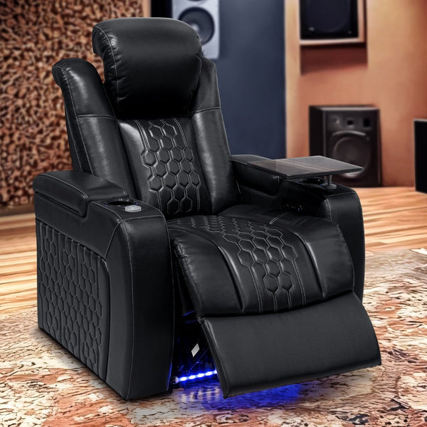 English Elm 37.8"power Recliner Nappa Leather Home Theater Seat with Rgb Lighting and Memory Foam D1048117455