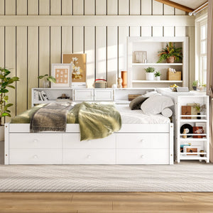 English Elm Twin Daybed Pine Frame with Trundle Desk Hutch Shelves and Storage for Kids Rooms White W1580S00461