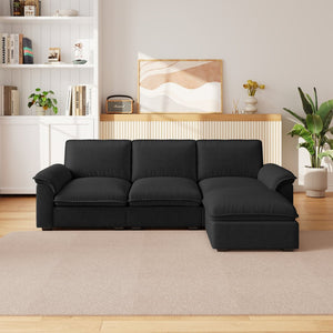 English Elm Cloud Sectional Sofa with Movable Chaise Soft Chenille Upholstery for Modern Living Rooms Black W1359S00065