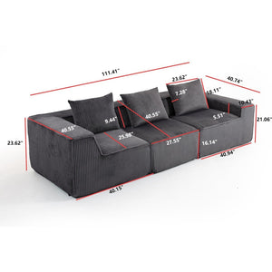 English Elm Modular Corduroy Sectional with Deep Foam Seating Low Profile Living Room Couch W3326S00013