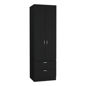 English Elm Vico 76" High Armoire Wardrobe Closet with Hanging Rod, 2 Drawers, Shelves — Black Engineered Wood Organizer B200P188837