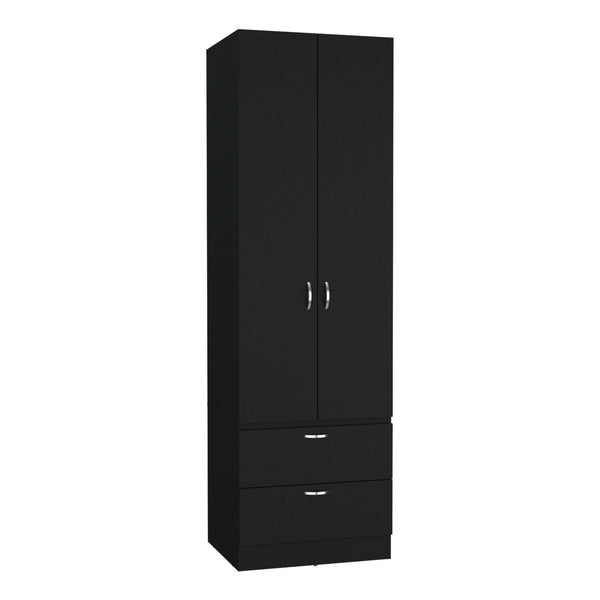 English Elm Vico 76" High Armoire Wardrobe Closet with Hanging Rod, 2 Drawers, Shelves — Black Engineered Wood Organizer B200P188837