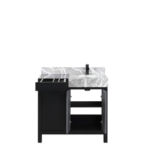 English Elm Black 36-Inch Bath Vanity With Castle Grey Marble Top & Matte Black Faucet - Modern Storage Solution B2731P261083