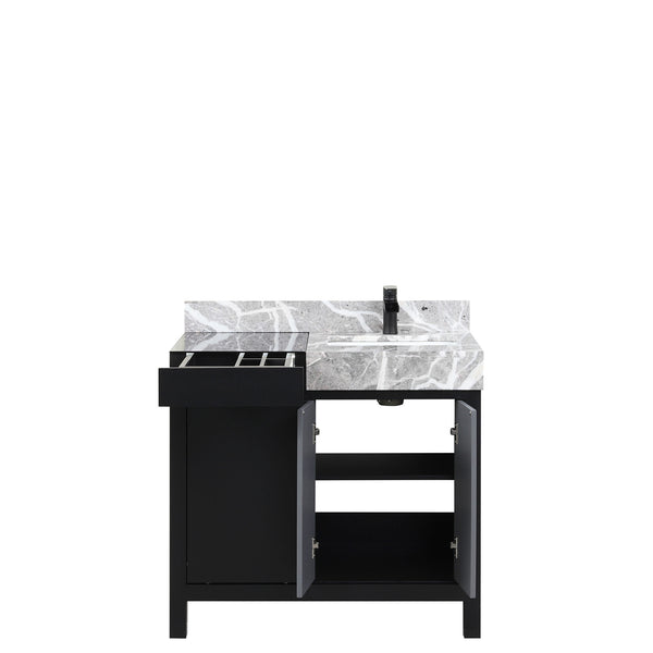 English Elm Black 36-Inch Bath Vanity With Castle Grey Marble Top & Matte Black Faucet - Modern Storage Solution B2731P261083