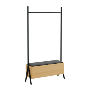 English Elm Paloma 38" Open Hanging Closet with Lift-Top Linen Bench, Light Oak, Black Rod, 2-Seat Storage Elegance B365S00136