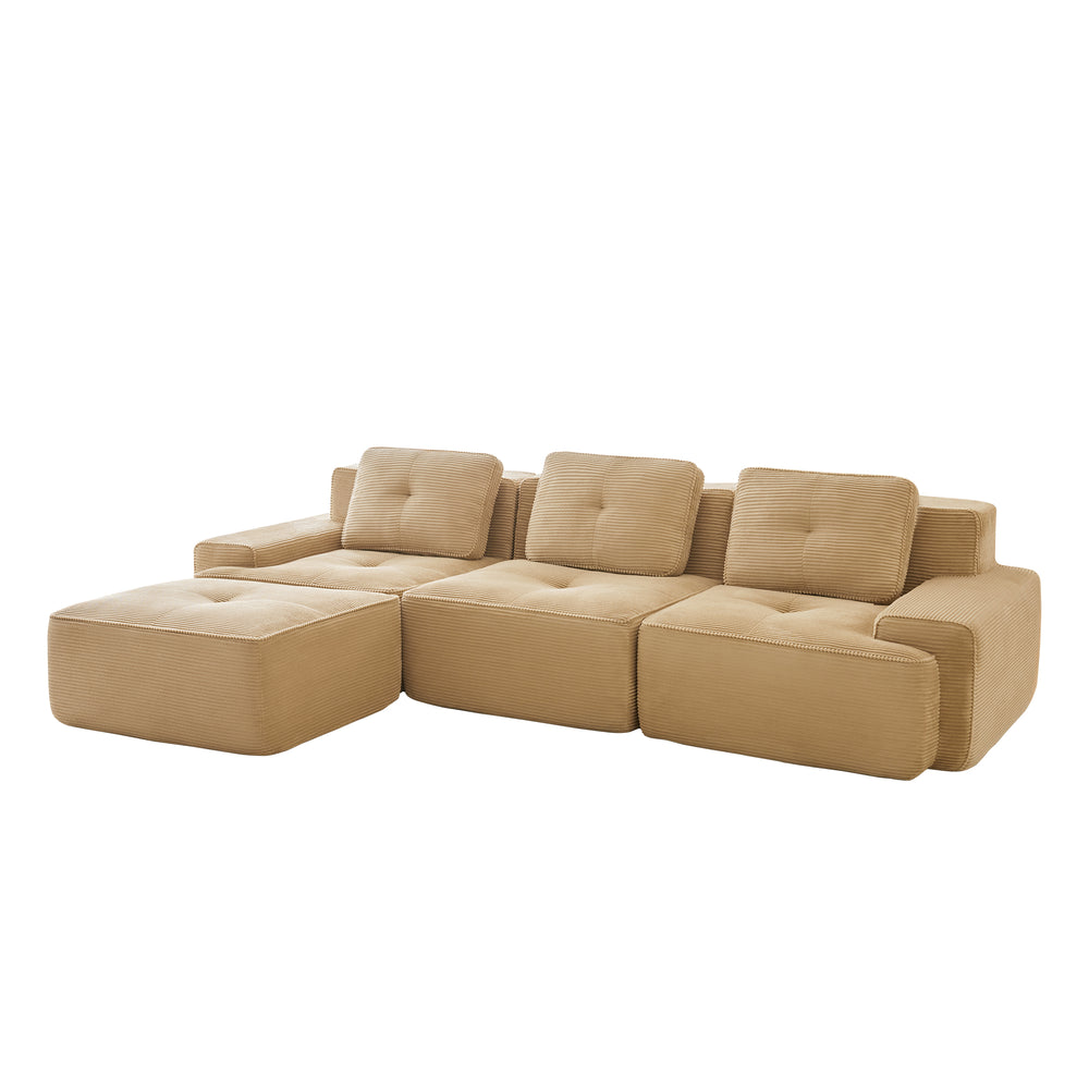 English Elm 117" Modern L-Shaped Sectional Sofa In Camel Corduroy – No Assembly, Deep Seats & Movable Ottoman W714S01468