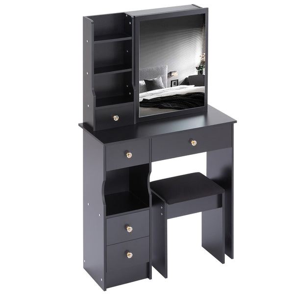 English Elm 29.2" Compact Vanity Set With Sliding Mirror & Cushioned Stool – Stylish Storage For Small Spaces P2 W3258P299610-GIGA
