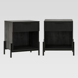 24" Reeded Wood 1 Drawer Nightstand - Set of 2 Black PRSB4CBL2-2PK Walker Edison