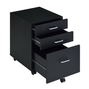 English Elm Black Black and Chrome 3-Drawer Rectangular File Cabinet with Casters, Modern Office Storage Solution B062P184517