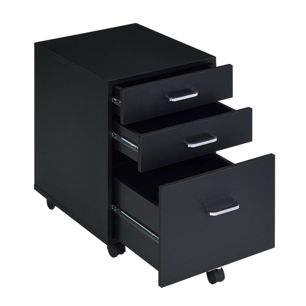 English Elm Black Black and Chrome 3-Drawer Rectangular File Cabinet with Casters, Modern Office Storage Solution B062P184517