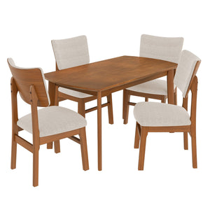 English Elm Farmhouse 5-Piece Dining Set for 4 with Upholstered Chairs, Rubberwood Frame, Ergonomic Comfort, Stylish Brown+Beige N752S001016A