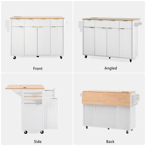 English Elm K&k Fluted Rolling Kitchen Island Faux Marble Top Power Outlet Storage Drawers White N707P353945W