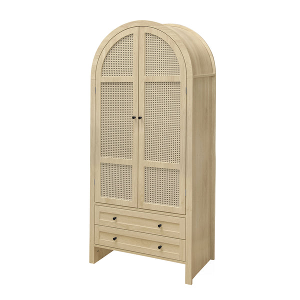 English Elm 70.28" Arched Kitchen Pantry Cabinet with Rattan Doors, 2 Drawers, Adjustable Shelves & Safety W688S00057