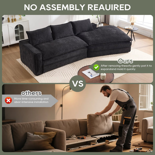 English Elm Modern Minimalist Modular Sectional Sofa - Versatile Upholstered Cloud Couch With Right Chaise In Black W2959S00012