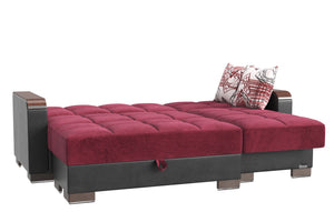 English Elm Primenest Convertible Chaise Lounge - Burgundy Microfiber, Wood Trim, Storage & Easy-Click Bed Feature B030P303554-GIGA