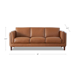 English Elm Maui Top-Grain Leather Sofa Brown — Pocket Coil Seats, Memory Foam & Feather Down, Solid Wood Frame B2705P211700