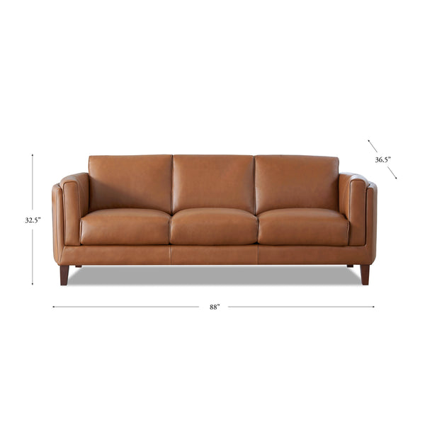 English Elm Maui Top-Grain Leather Sofa Brown — Pocket Coil Seats, Memory Foam & Feather Down, Solid Wood Frame B2705P211700