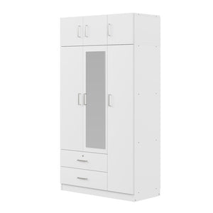 English Elm 3-door Mirrored Wardrobe with Full Length Dressing Mirror Drawers and Top Cabinet White LP006005AAK