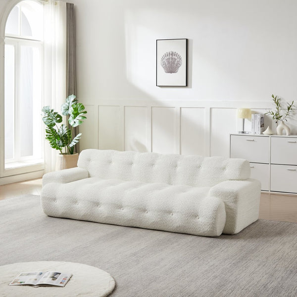 English Elm [video]87.4-inch Cloud Series Chenille Three-seater Sofa with Tufted Square Arms for Living Rooms White W3505P383948