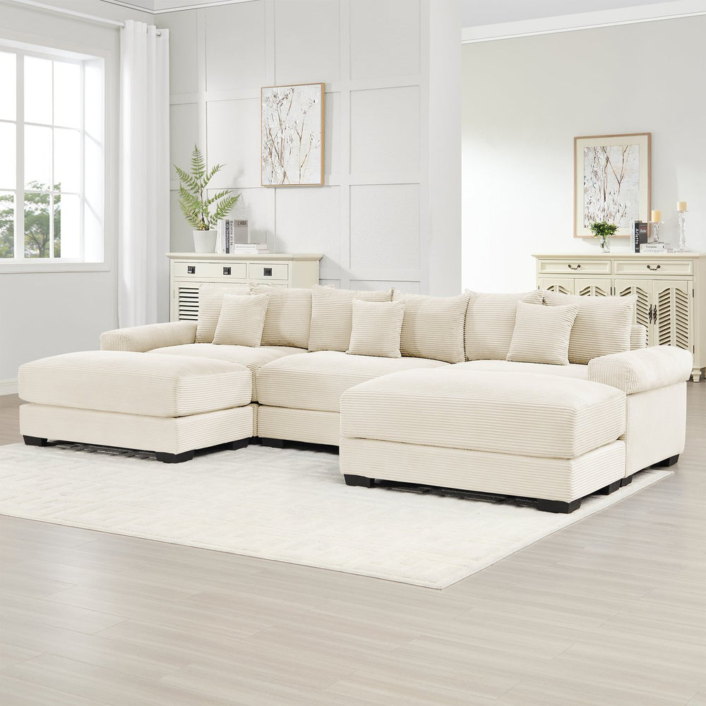 English Elm 130" Cloud Modular Sectional Sofa - Plush Corduroy, Ergonomic Design, Configurable With Ottoman, Cream W714S01289