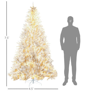 English Elm Homcom 7.5Ft Prelit White Christmas Tree With 500 Led Lights, 1518 Branches, Easy Setup & Storage W2225P217082