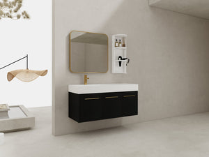 English Elm 48 Inch Wall-Mounted Bathroom Vanity Set With Left Basin Sink, Storage Rack & Soft-Close Hinges W999S00371
